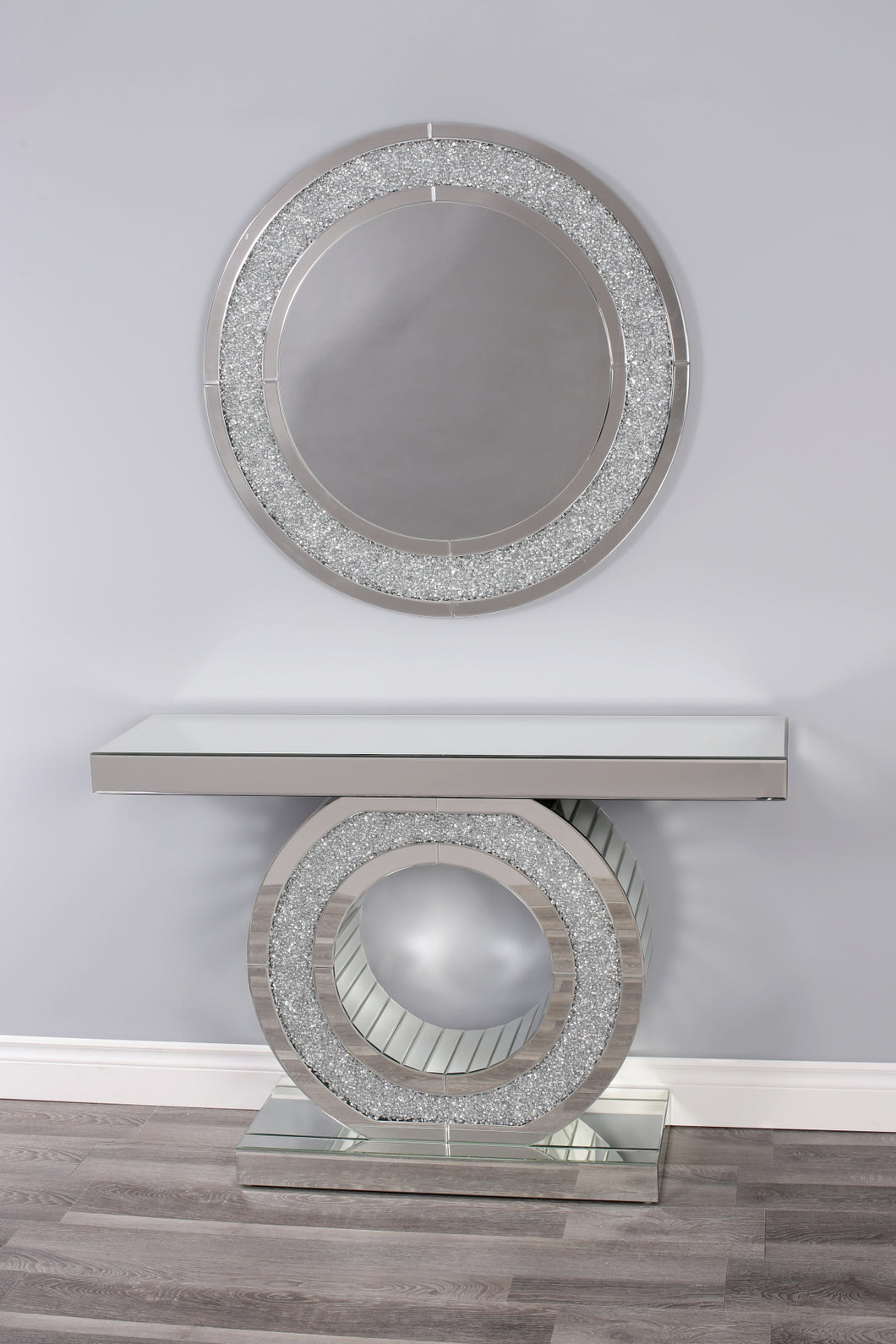 Espara Circle Mirrored Console Table and Mirror Set