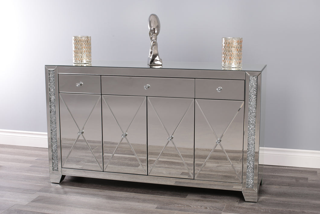 Luccino 140 x 30 x 90 cm Buffet With Drawers and Cabinets Mirrored Console Table